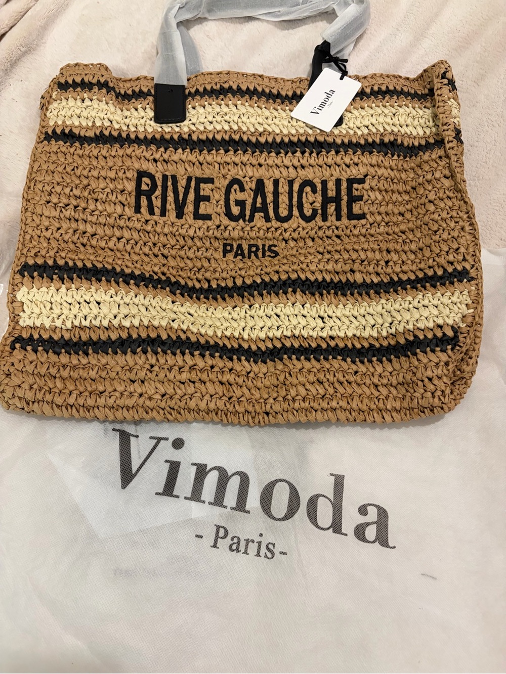 Viamoda Rive Gauche Raffia Shopping Tote Imported from France